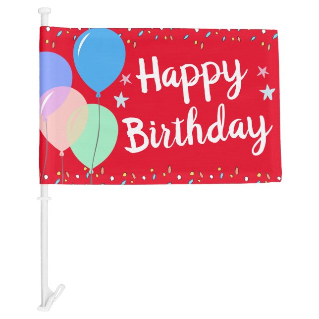 Happy Birthday Party Car Parade Balloons Red Flag (Front)