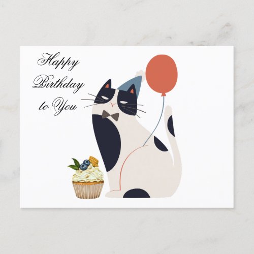 Happy Birthday Party Cat with Cupcake  Postcard