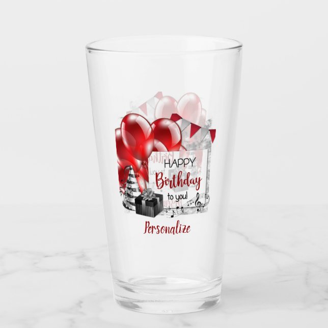 Happy Birthday Party Celebration Personalized Glass (Front)