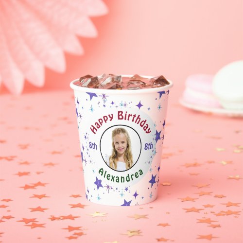 Happy Birthday Party Child Photo Stars Personalize Paper Cups