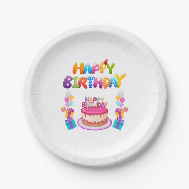 Happy Birthday Party Confetti Paper Plates (Front)