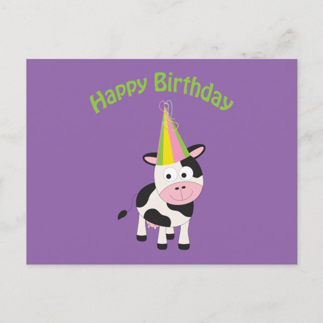 Happy Birthday! Party Cow Postcard (Front)