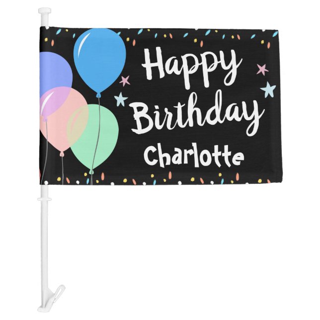 Happy Birthday Party Custom Childs Name Car Flag (Front)