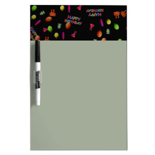 Happy Birthday Party Decor Balloons Hat Cake Text Dry-Erase Board