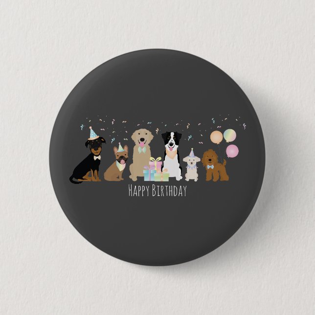 Happy Birthday Party Dogs Button (Front)
