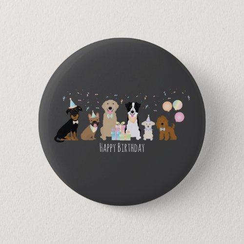 Happy Birthday Party Dogs Button