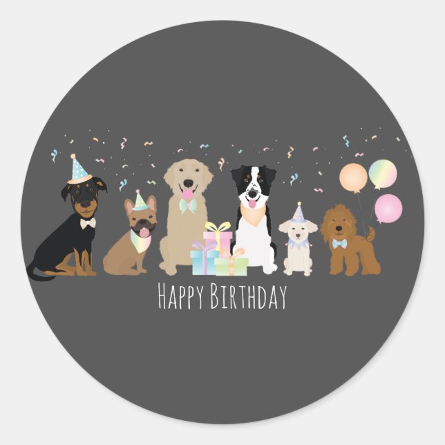 Happy Birthday Party Dogs Classic Round Sticker (Front)