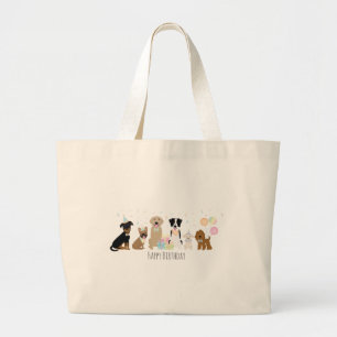 Happy Birthday Party Dogs Large Tote Bag