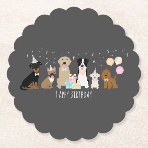 Happy Birthday Party Dogs Paper Coaster