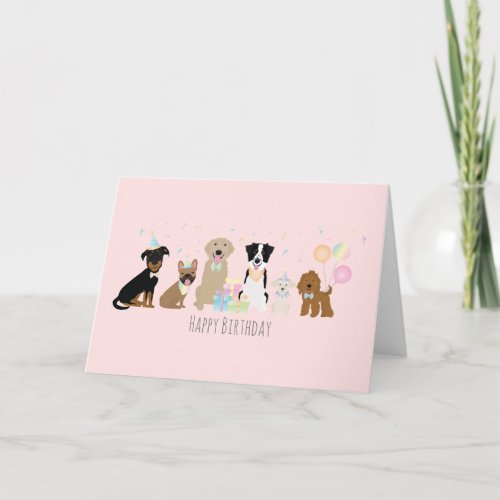 Happy Birthday Party Dogs Pink Card