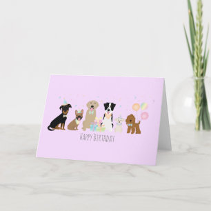 Happy Birthday Party Dogs Purple Card