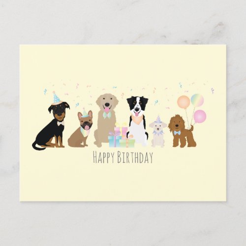 Happy Birthday Party Dogs Yellow Postcard