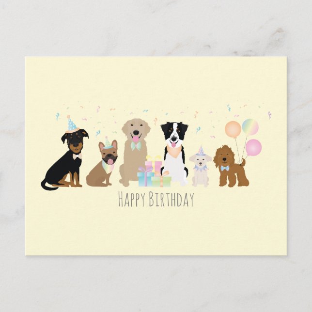 Happy Birthday Party Dogs Yellow Postcard (Front)