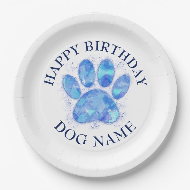 Happy Birthday Party For Dogs Watercolor Paper Plates (Front)