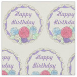Happy Birthday Party Frosted Cake Icing Pink Roses Fabric