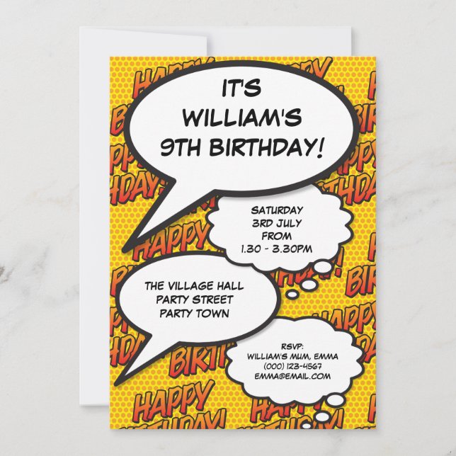 Happy Birthday Party Fun Comic Modern Any Age Invitation (Front)