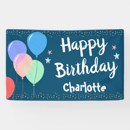 Happy Birthday Party Girly Blue Banner