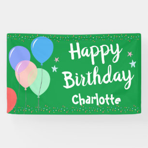 Happy Birthday Party Girly Green Banner