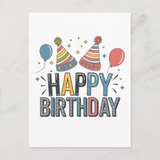 Happy Birthday Party Hats Holiday Postcard