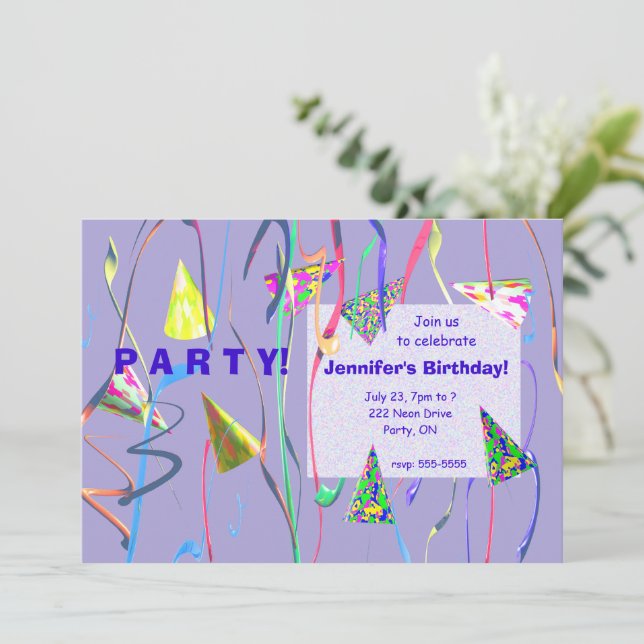 Happy Birthday Party Hats Invitation (Standing Front)