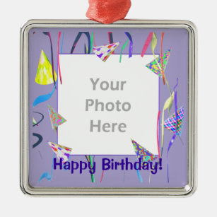 Happy Birthday Party Hats (photo frame) Metal Ornament