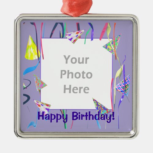 Happy Birthday Party Hats photo frame Metal Ornament