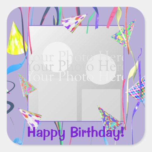 Happy Birthday Party Hats photo frame Square Sticker