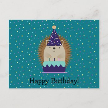 Happy Birthday Party Hedgehog Postcard by Egg_Tooth at Zazzle