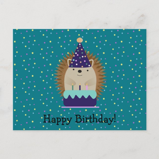 Happy Birthday Party Hedgehog Postcard (Front)