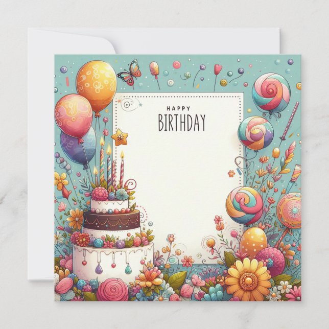 Happy birthday party invitation and wishes card (Front)