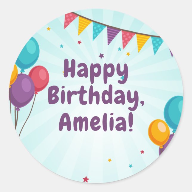 Happy Birthday Party Light Blue Balloons Sticker  (Front)