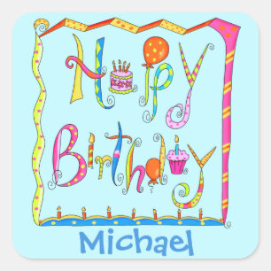 Happy Birthday Party Name Personalized Yellow Square Sticker