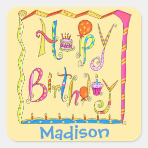 Happy Birthday Party Name Personalized Yellow Square Sticker