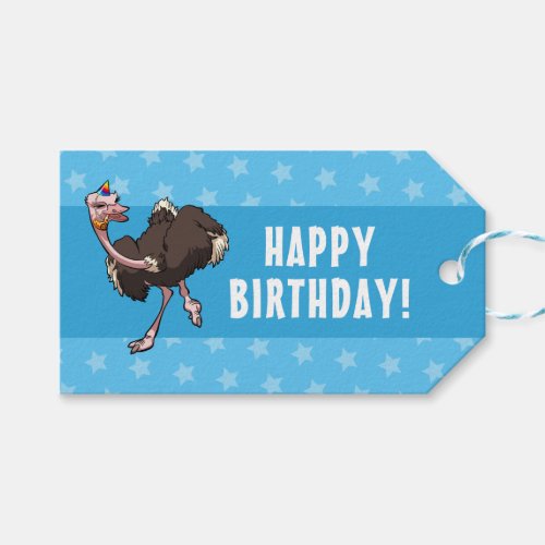 Happy Birthday Party Ostrich Dancing Cartoon Gift Tags
