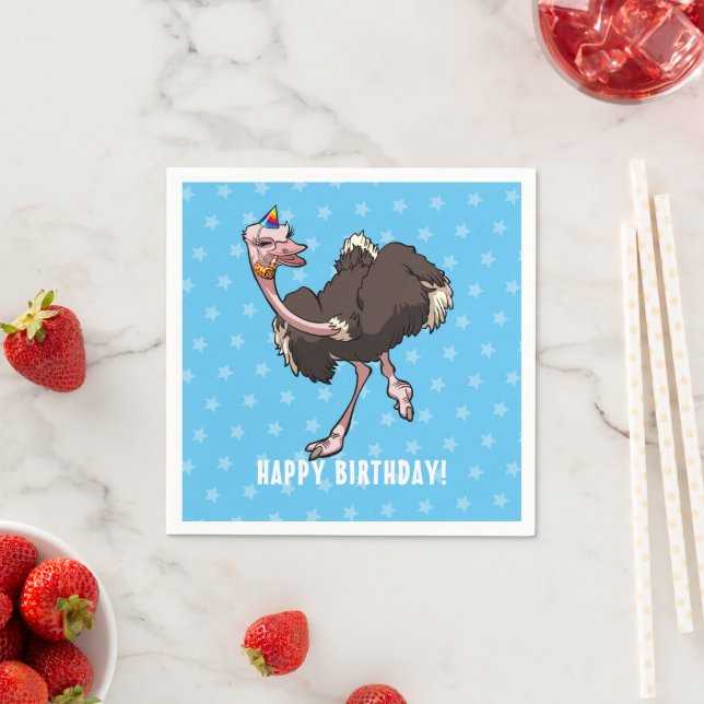 Happy Birthday Party Ostrich Dancing Cartoon Napkins (Insitu)