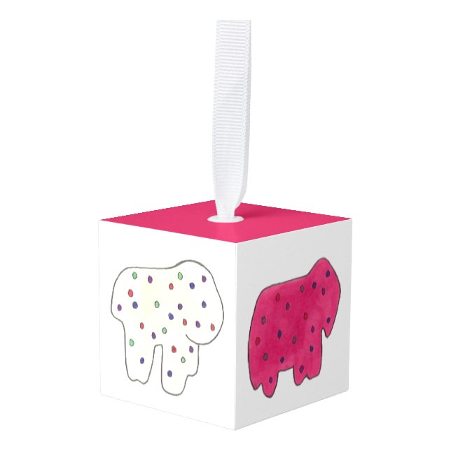 Happy Birthday Party Pink Circus Animal Crackers Cube Ornament (Front Angled)