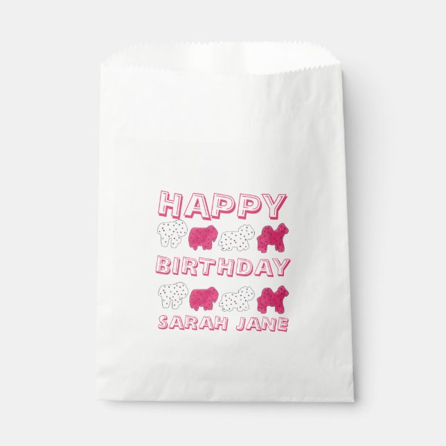 Happy Birthday Party Pink Circus Animal Crackers Favor Bag (Front)