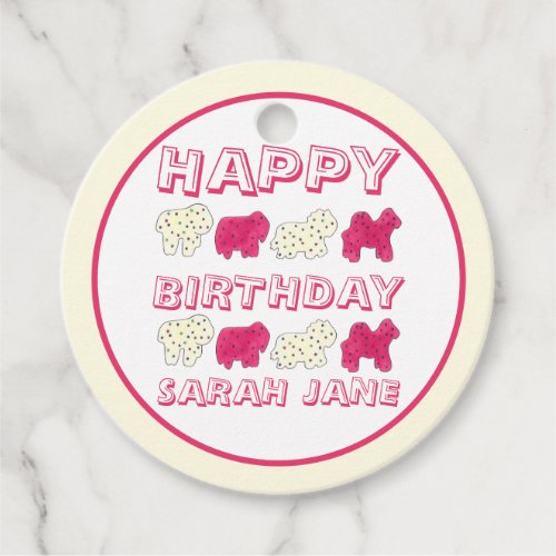 Happy Birthday Party Pink Circus Animal Crackers Favor Tags