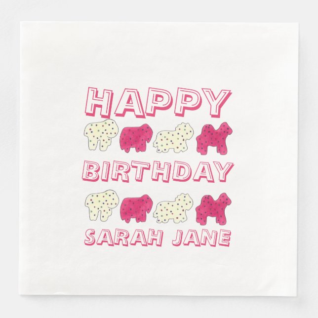 Happy Birthday Party Pink Circus Animal Crackers Paper Dinner Napkins (Front)
