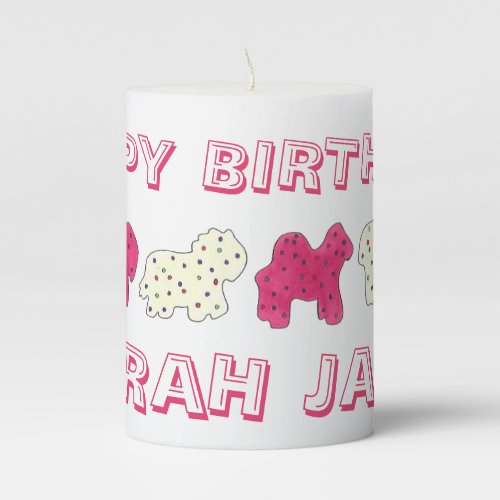 Happy Birthday Party Pink Circus Animal Crackers Pillar Candle