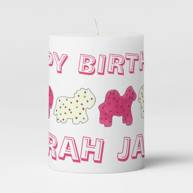 Happy Birthday Party Pink Circus Animal Crackers Pillar Candle (Front)