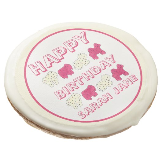 Happy Birthday Party Pink Circus Animal Crackers Sugar Cookie (Angled)