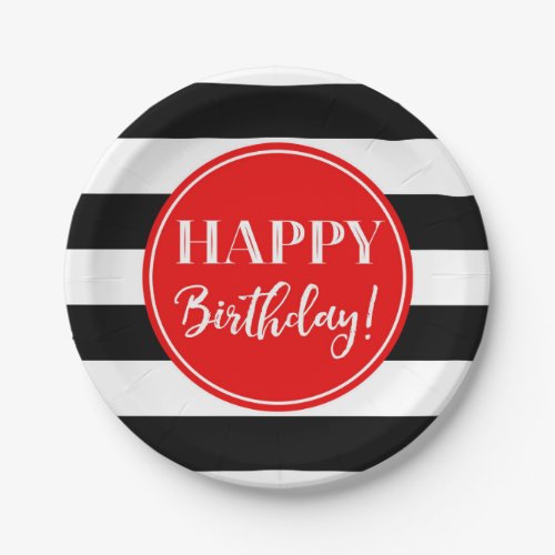 Happy Birthday Party Red Black White Paper Plates