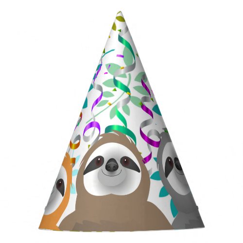 Happy Birthday Party Sloths with Twirled Streamers Party Hat