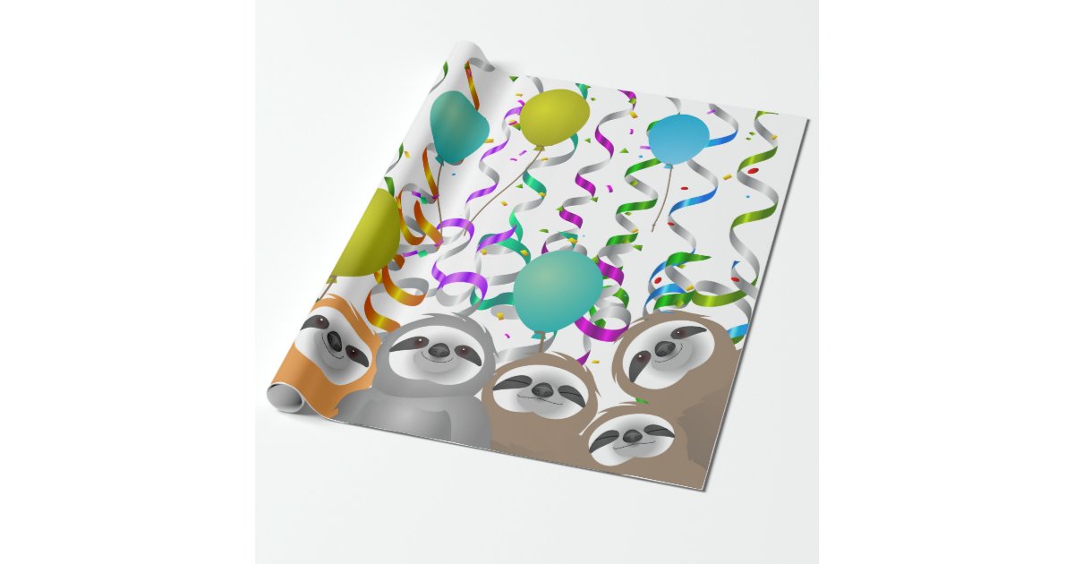 Happy Birthday Party Sloths Wrapping Paper Zazzle