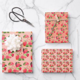 Happy Birthday Party Strawberry fruit Summer Wrapping Paper Sheets