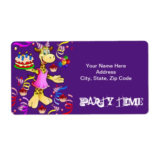 Happy Birthday Party Time Giraffe Cake Labels