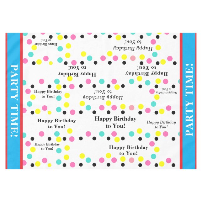 Happy Birthday Party Time Polka Dots Tablecloth (Front (Horizontal))