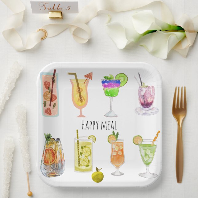 Happy birthday party Unique cocktail image white Paper Plates (Wedding)