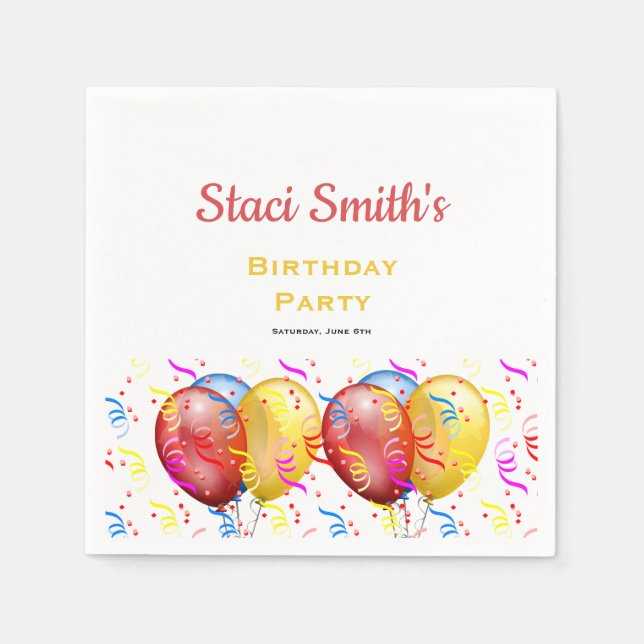 Happy Birthday Party with Balloons  Napkins (Front)